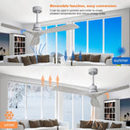 Ventilateur de plafond moderne en bois massif/ABS de 52 pouces avec télécommande (sans lumière), 6 vitesses de vent, flux d'air réversible