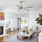 Ventilateur de plafond LED moderne d'intérieur chromé/noir à intensité variable avec lumière et télécommande