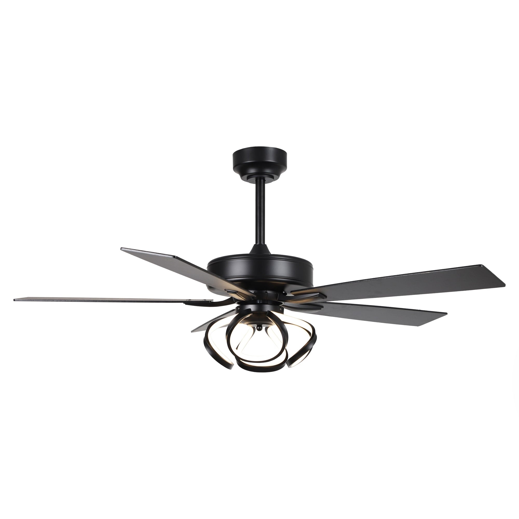 Ventilateur de plafond LED moderne d'intérieur chromé/noir à intensité variable avec lumière et télécommande