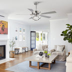 Ventilateur de plafond LED moderne d'intérieur chromé/noir à intensité variable avec lumière et télécommande