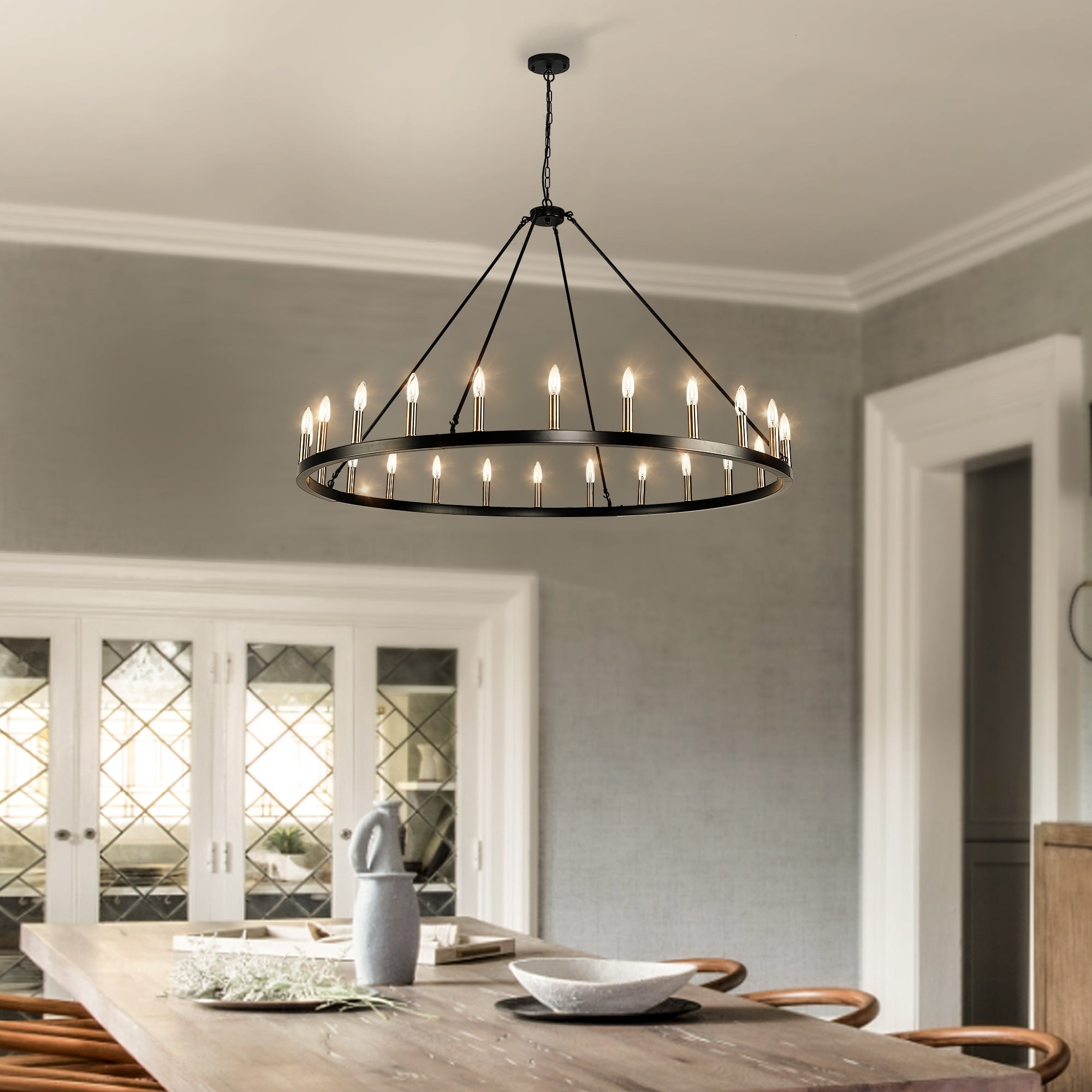 Lustre rond à 24 lumières en forme de roue de chariot de 54 pouces