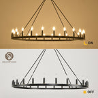Lustre rond à 24 lumières en forme de roue de chariot de 54 pouces