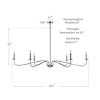 Lustre minimaliste à 6 lumières de 64 pouces, noir mat, or et chrome - N/A