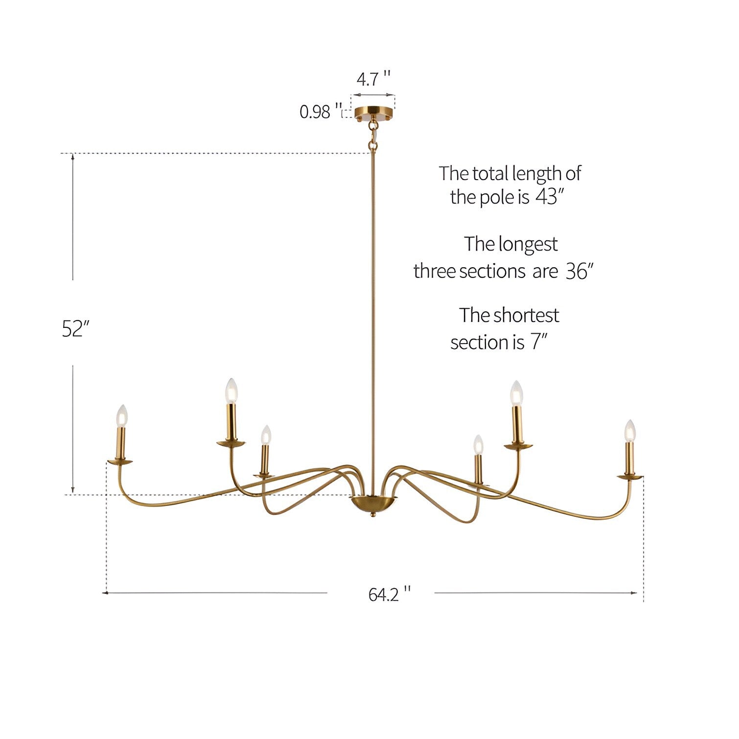 Lustre minimaliste français classique à 6 lumières avec éclairage de style bougie
