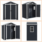 Abri de rangement extérieur en plastique et résine toutes saisons de 6 pi x 4 pi/6 pi x 8 pi/8 pi x 6 pi/8 pi x 10 pi avec plancher, abri à outils Spire