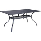 Table à manger rectangulaire en métal pour patio extérieur 60 x 37 avec trou pour parasol pour 6 personnes