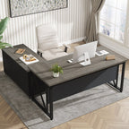 Bureau d'ordinateur en L de 63 pouces avec classeur latéral de 47 pouces, ensemble de bureau exécutif pour la maison
