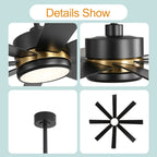 Ventilateur de plafond LED noir à 8 pales de 65 pouces avec éclairage et télécommande