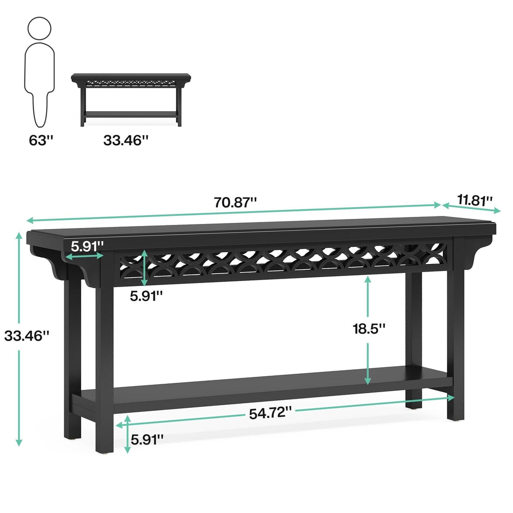 Table console longue en bois massif de style ferme de 70,8 pouces, table de canapé