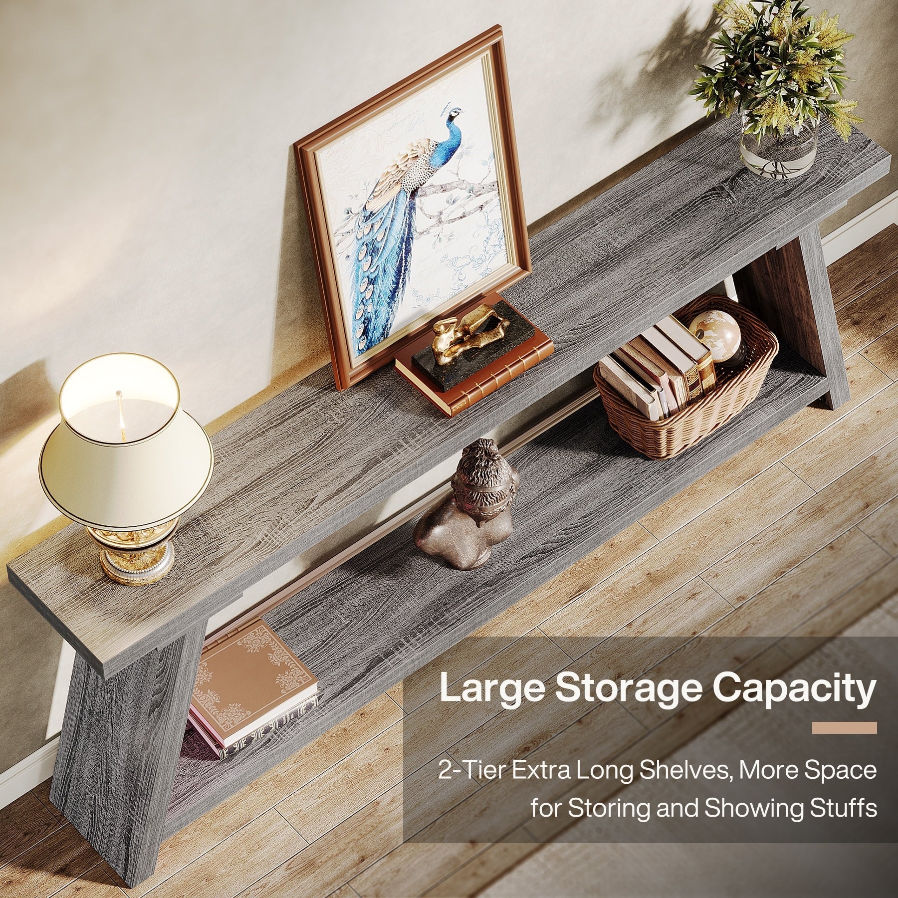 Console de canapé en bois rustique de 70,9 pouces de long avec étagère de rangement