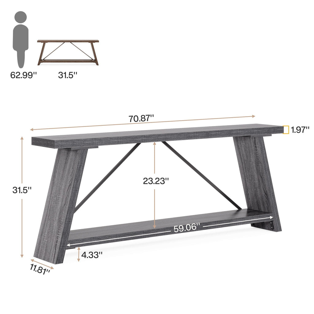 Console de canapé en bois rustique de 70,9 pouces de long avec étagère de rangement