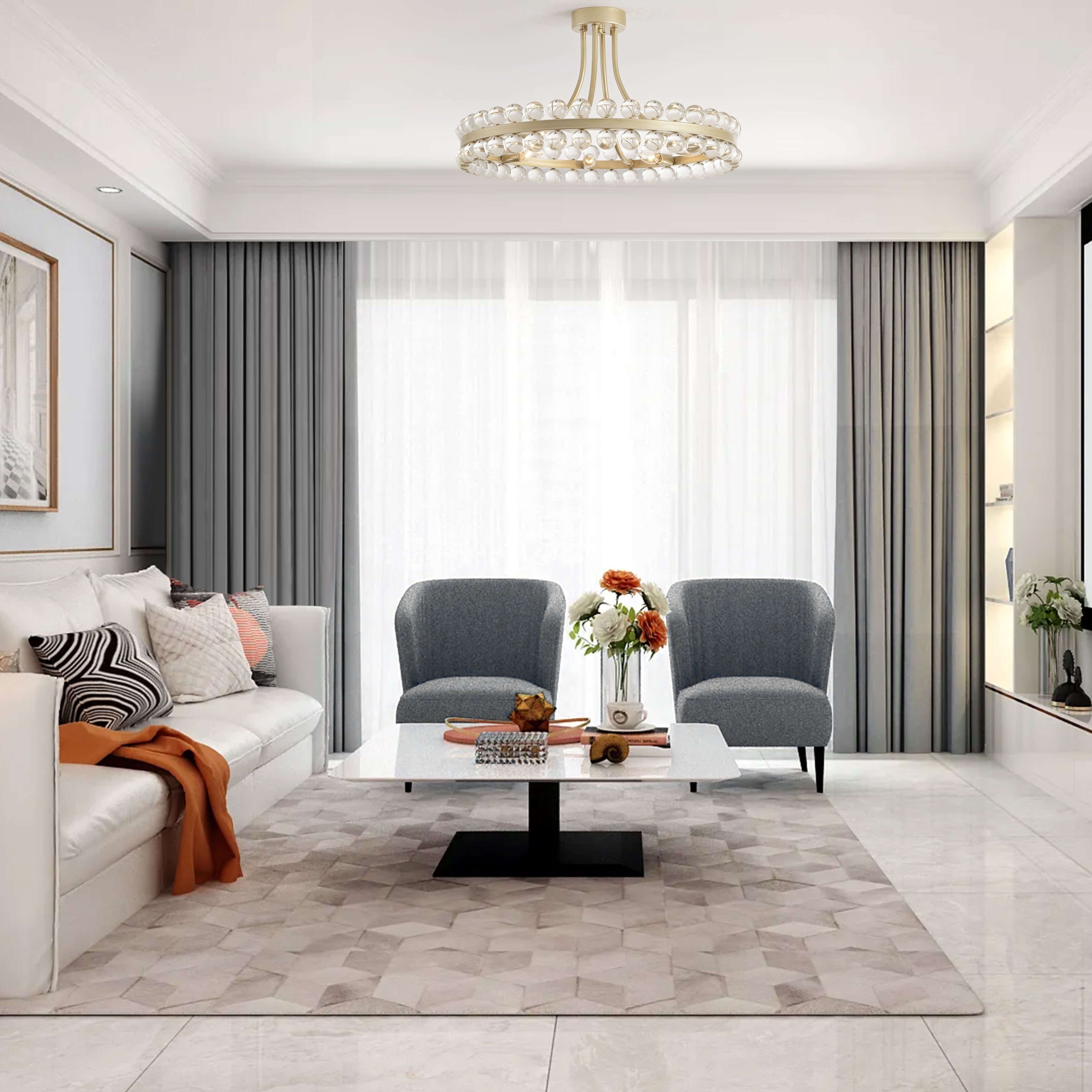 Plafonnier semi-encastré en cristal Elvira à 8 lumières, motif roue de chariot