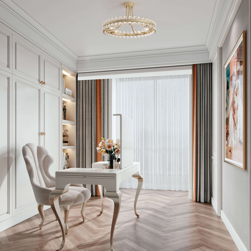 Plafonnier semi-encastré en cristal Elvira à 8 lumières, motif roue de chariot