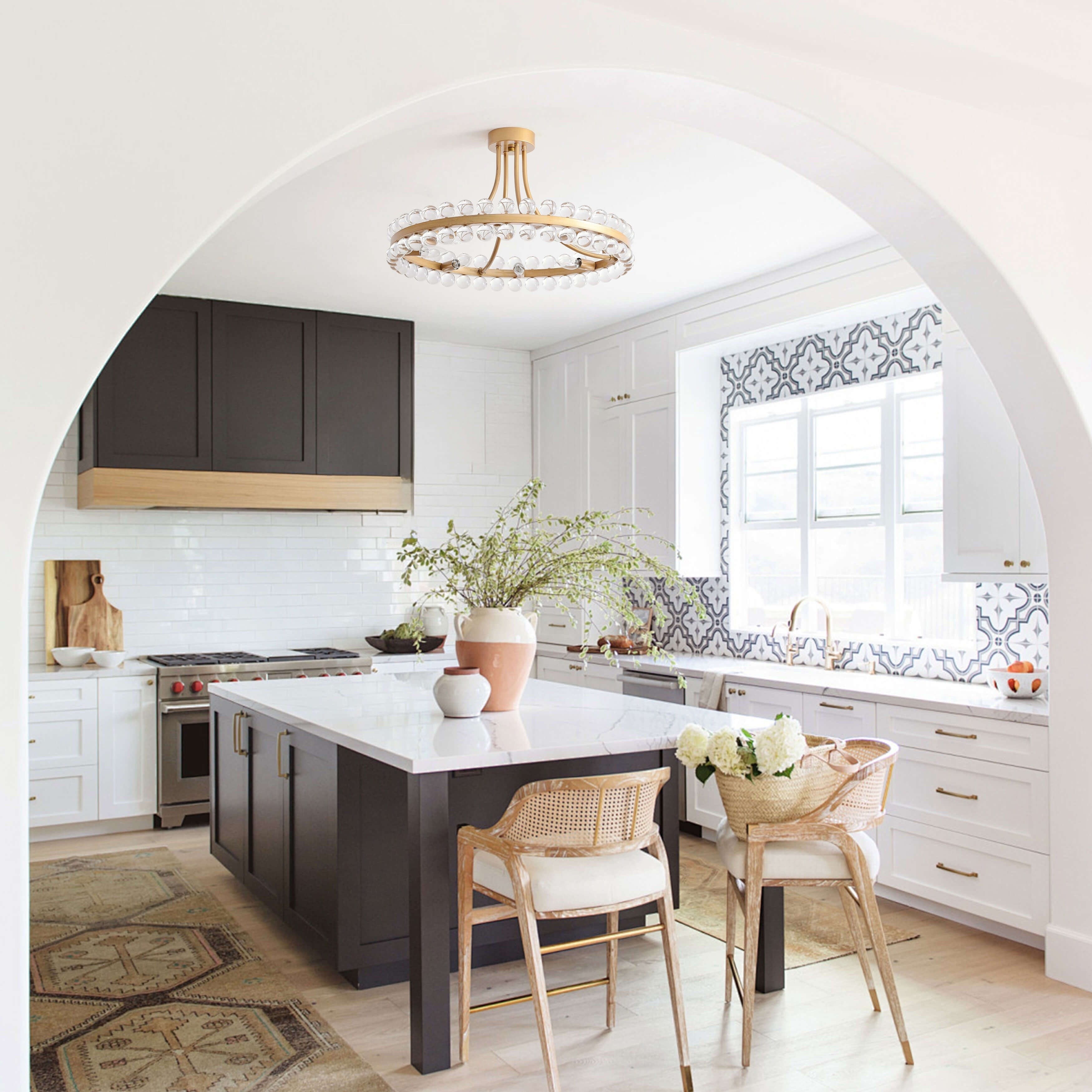 Plafonnier semi-encastré en cristal Elvira à 8 lumières, motif roue de chariot