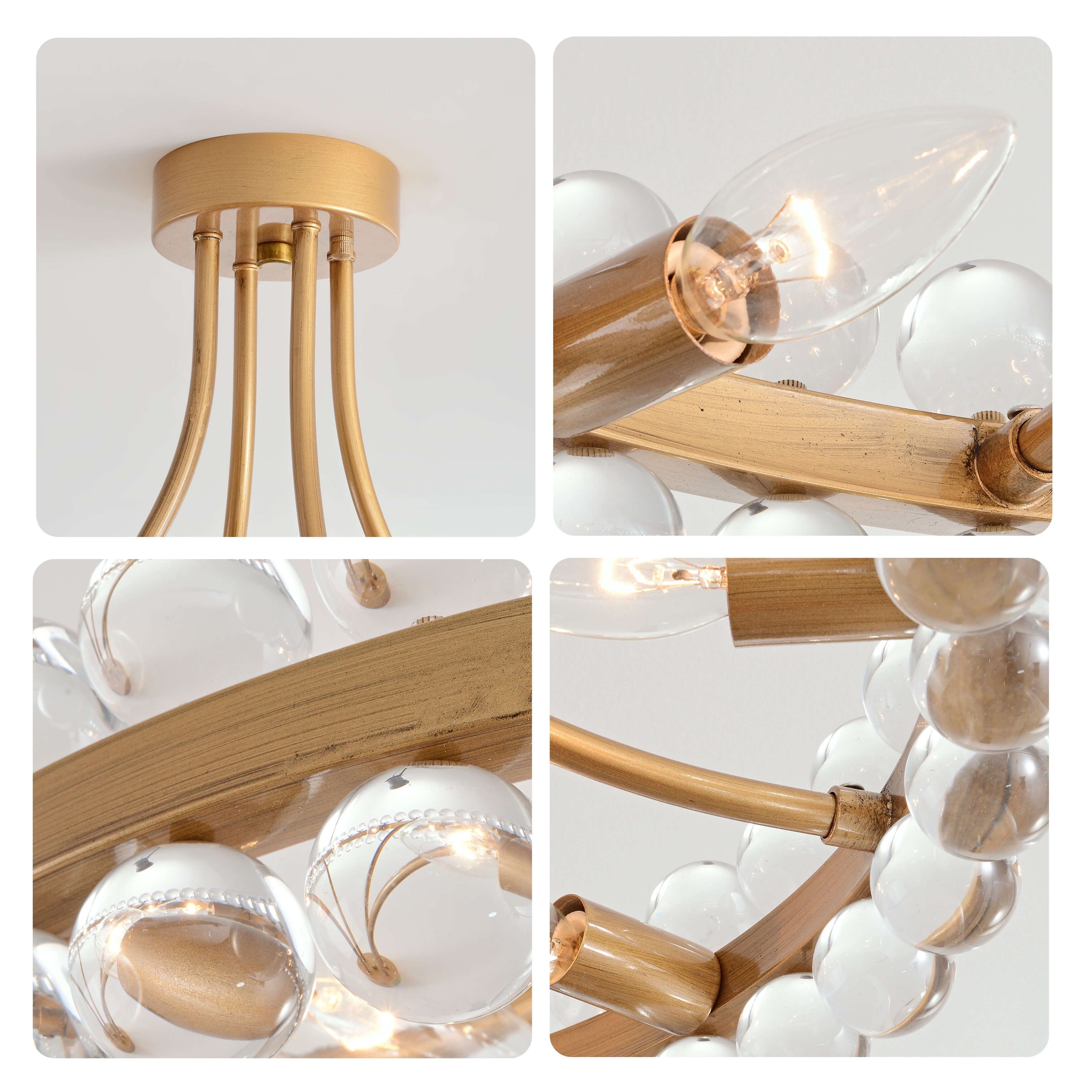 Plafonnier semi-encastré en cristal Elvira à 8 lumières, motif roue de chariot