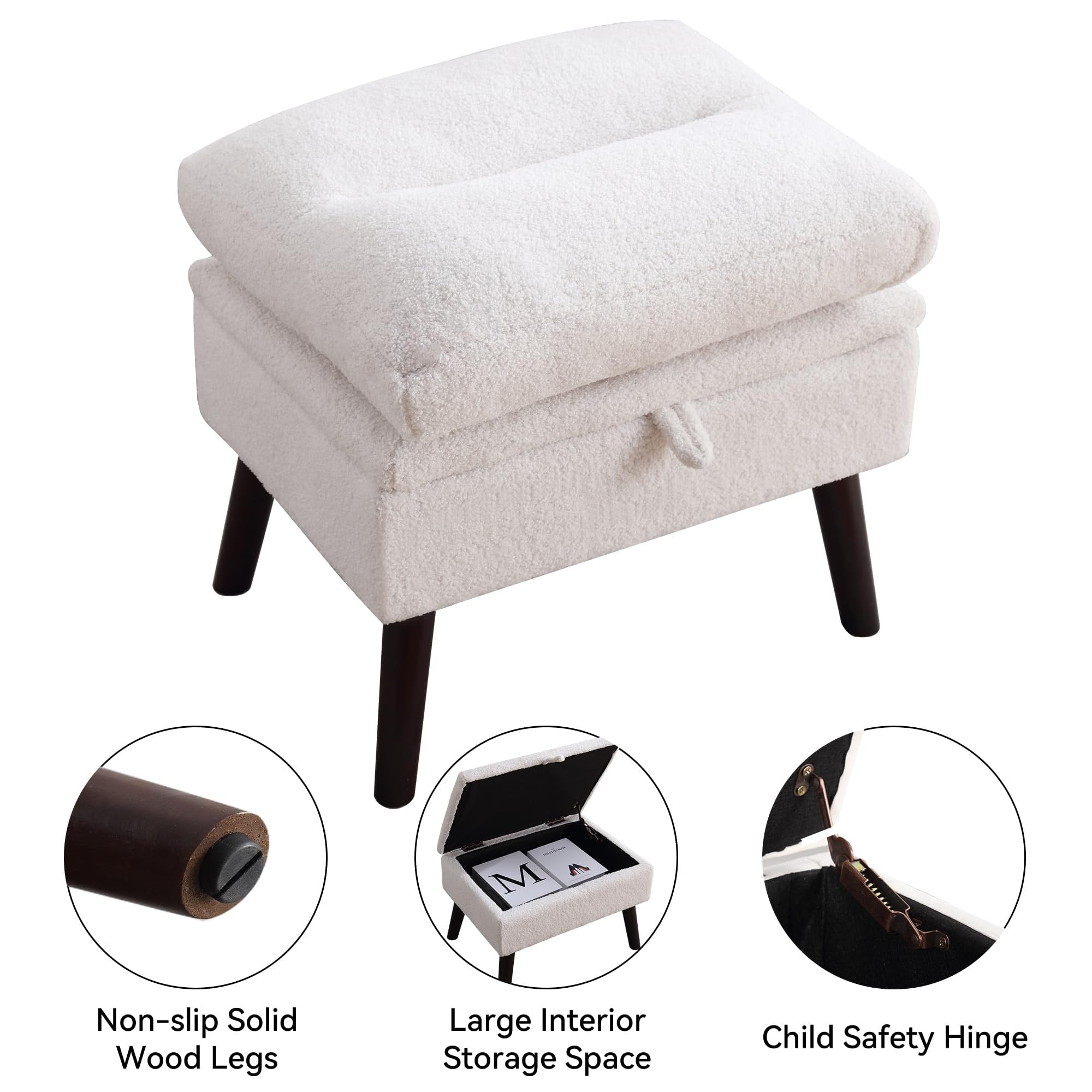 Fauteuil d'appoint HOMYKA avec dossier réglable et pouf de rangement