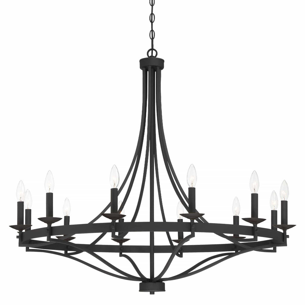 Lustre Empire à 12 lumières de style ferme moderne Fidenza avec roue de chariot et UL - D40'' * H135''