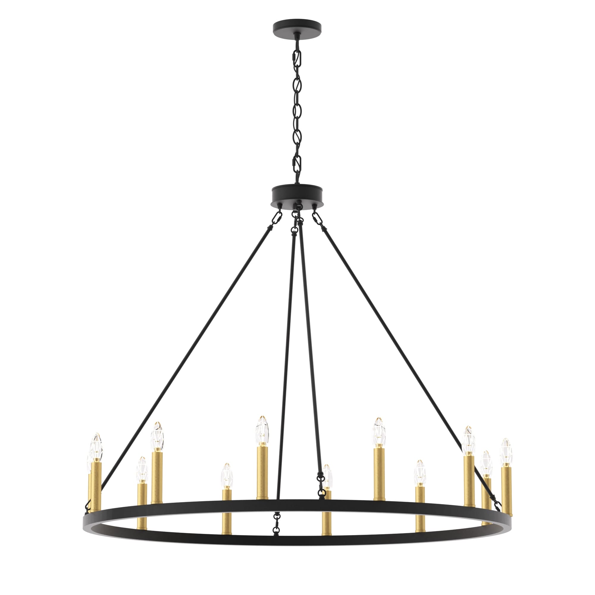 Lustre Acroma Farmhouse à 12 lumières, 40 po, en forme de roue de chariot, certifié UL - 40 po P x 138 po H