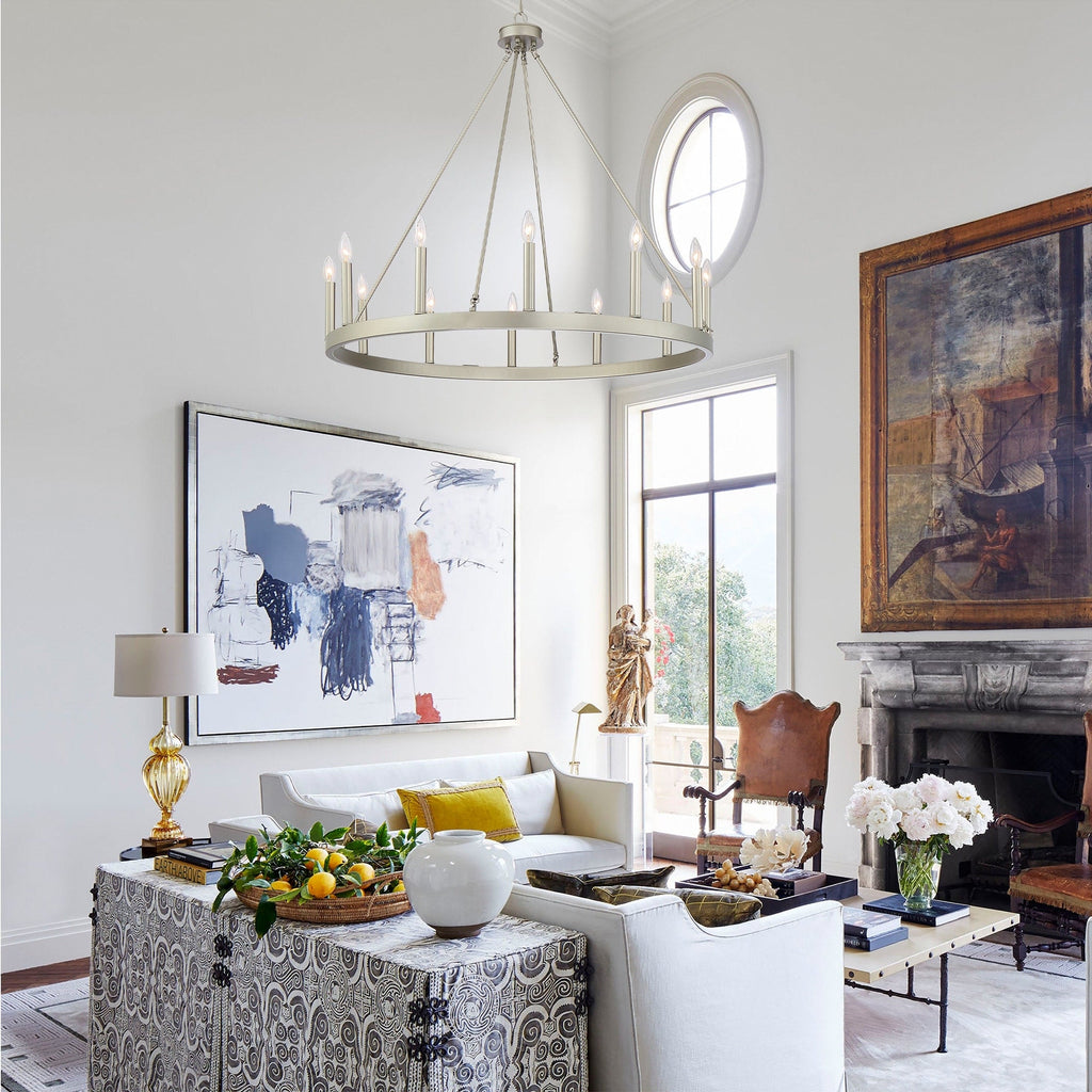 Lustre Acroma Farmhouse à 12 lumières, 40 po, en forme de roue de chariot, certifié UL - 40 po P x 138 po H