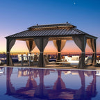 Tonnelle à toit rigide Erommy avec cadre en aluminium et double toit, tonnelle extérieure permanente avec rideaux et filets pour patio et arrière-cour