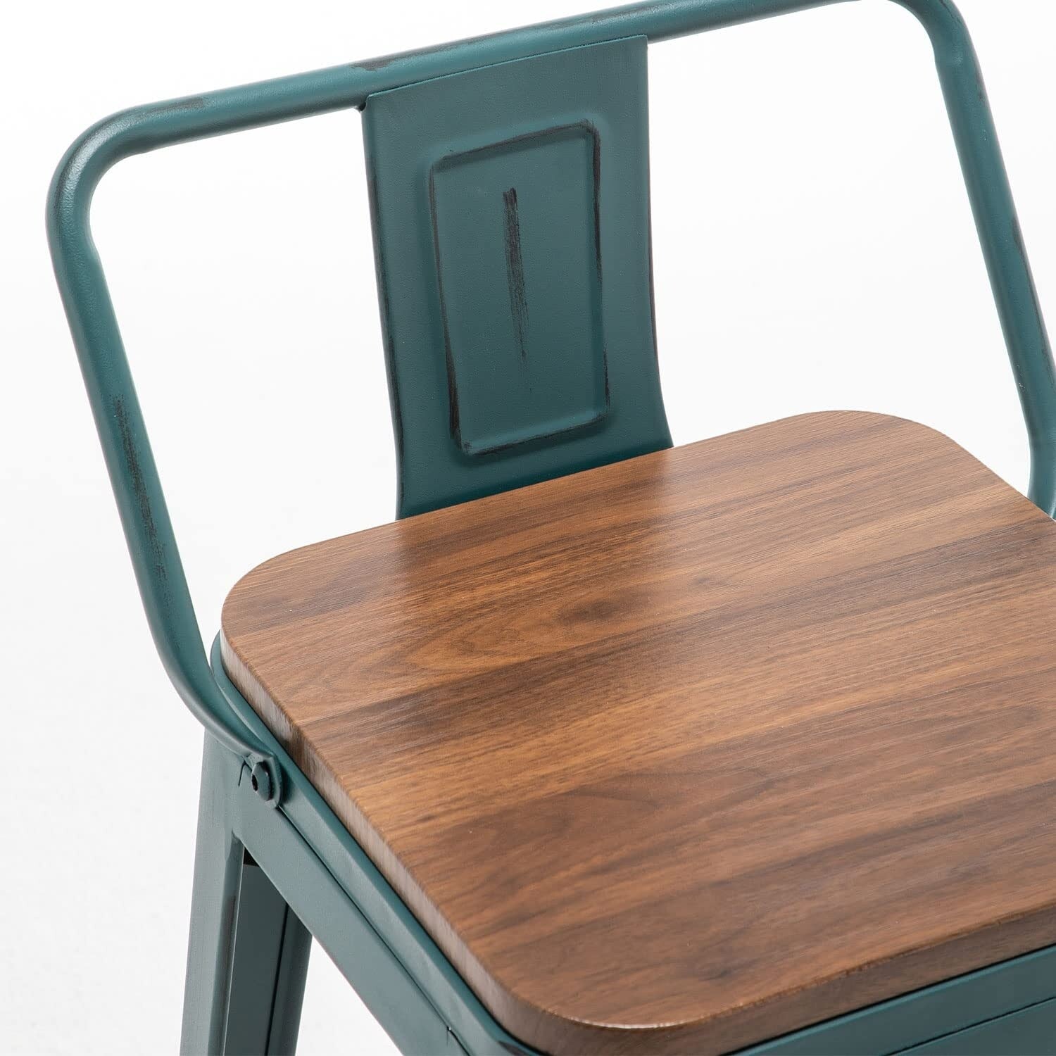 Lot de 4 tabourets de bar industriels en métal avec dossier et assise en bois