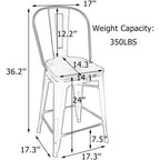 Tabourets de bar de ferme Andeworld, ensemble de 4 tabourets de bar à hauteur de comptoir - Ensemble de 4