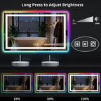 Miroir de salle de bain antibuée rétroéclairé RVB et à éclairage frontal LED