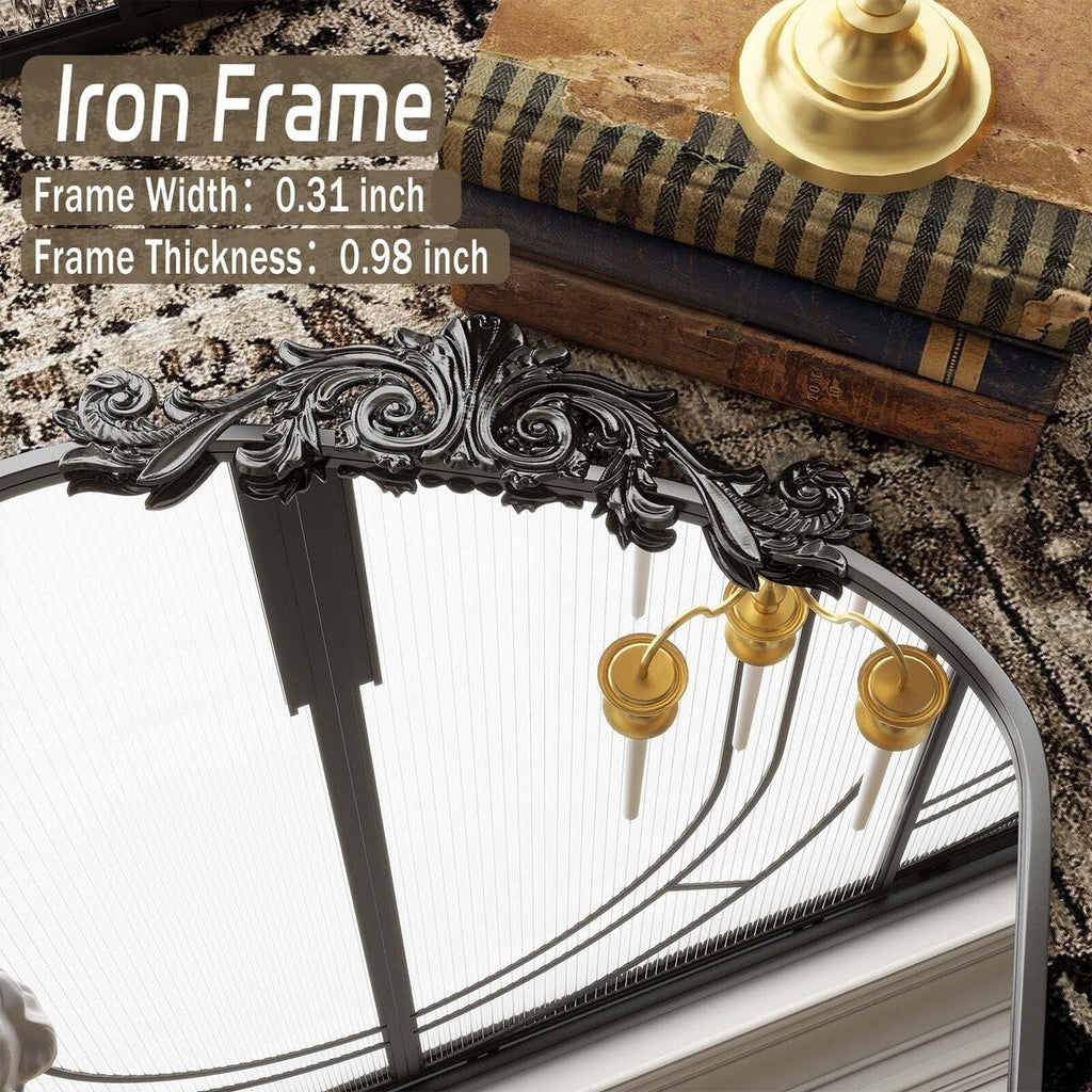 Miroir arqué pleine longueur avec motif floral baroque