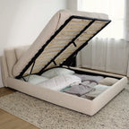 Lit nuage avec rangement, Queen, couleur crème bouclée