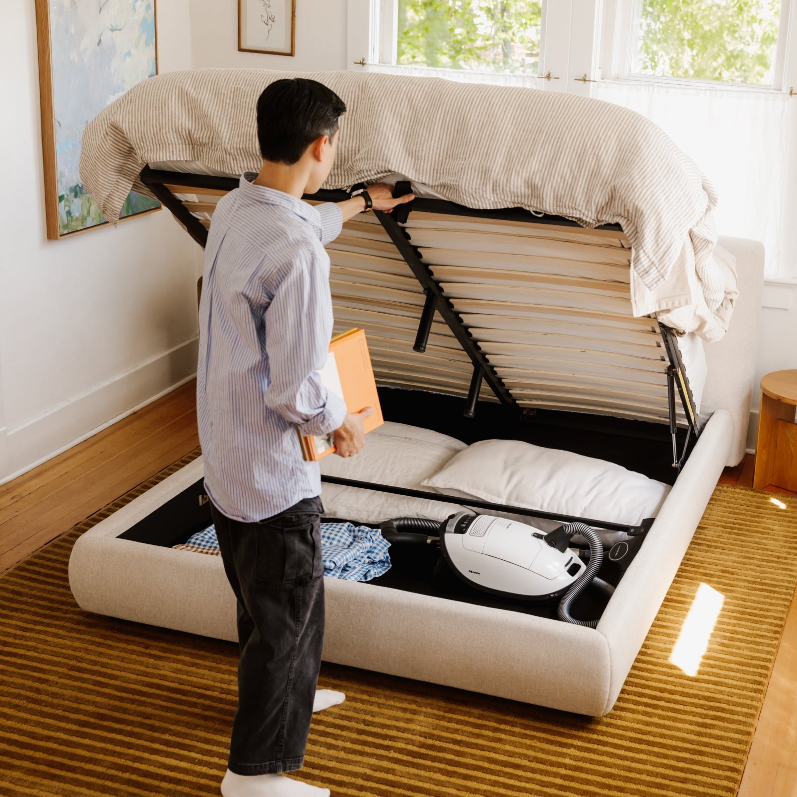 Lit de rêve avec rangement, Queen, Latte