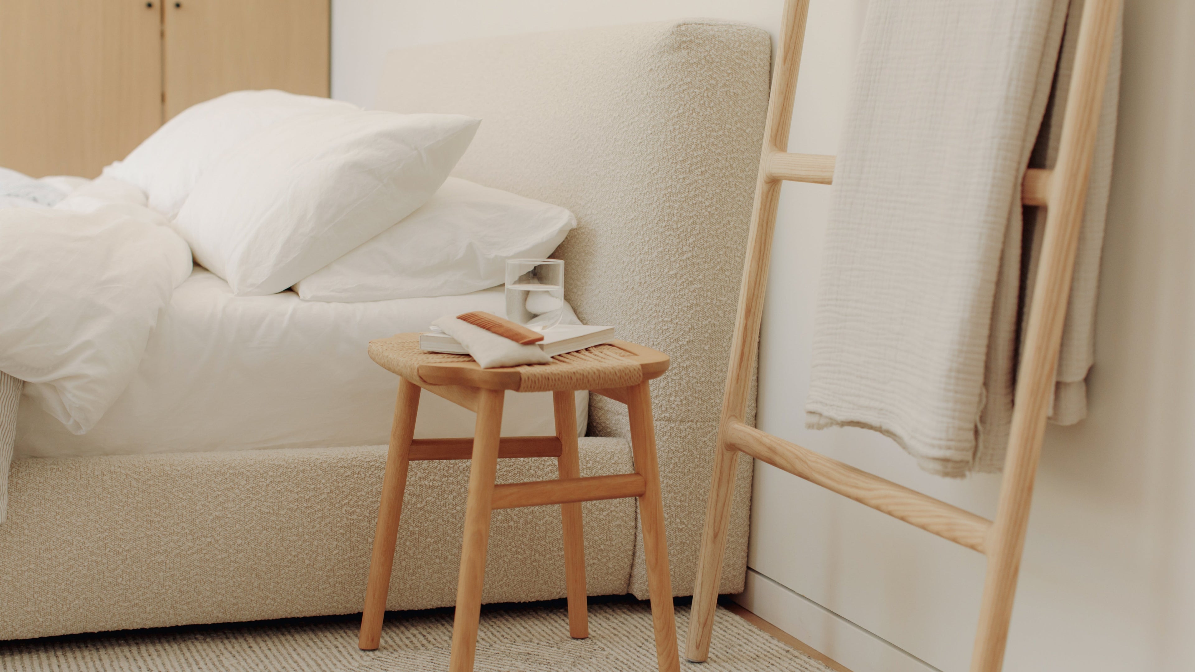 Lit de rêve avec rangement, King, couleur crème bouclée