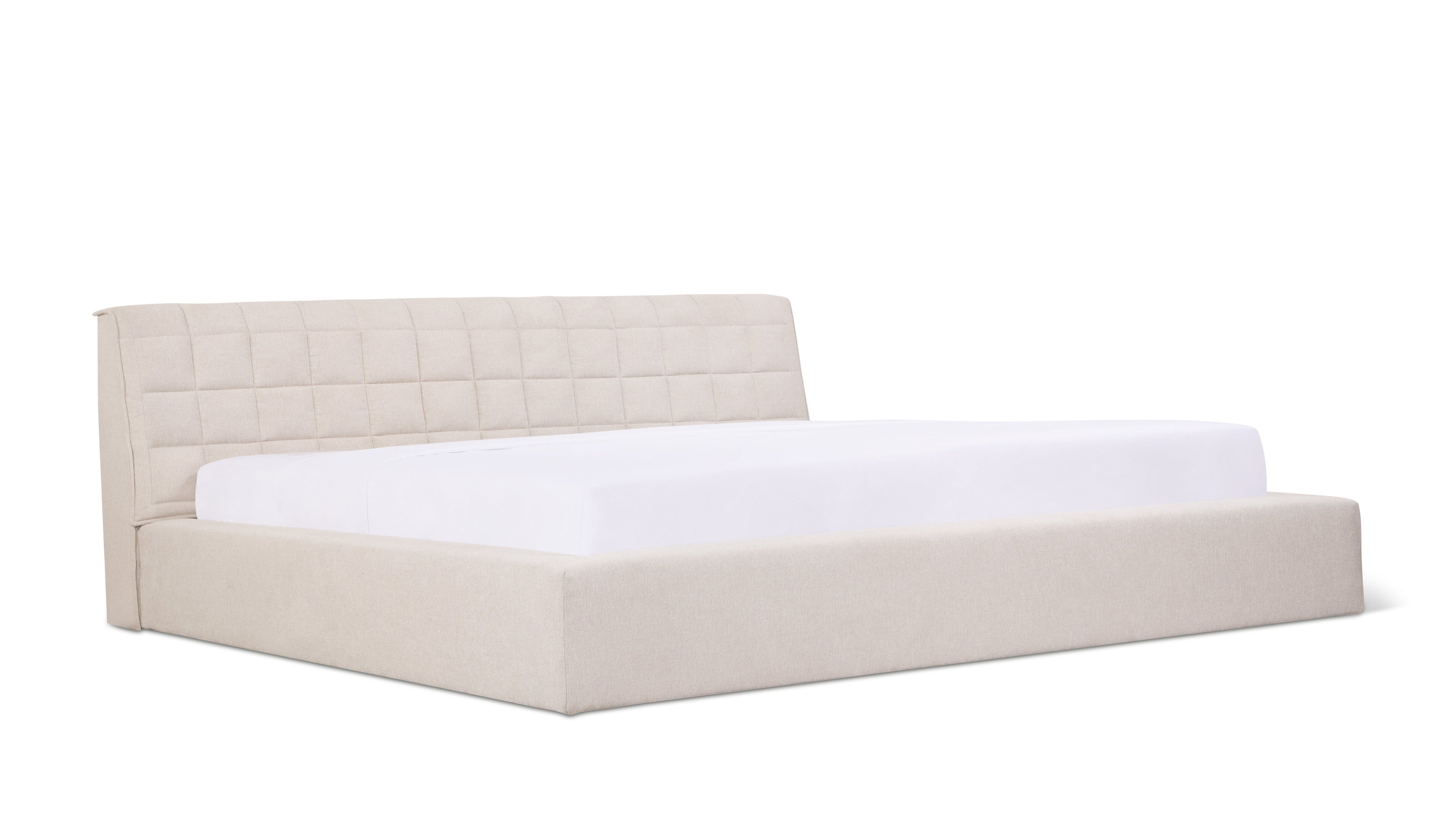 Lit matelassé avec rangement, Queen, Latte