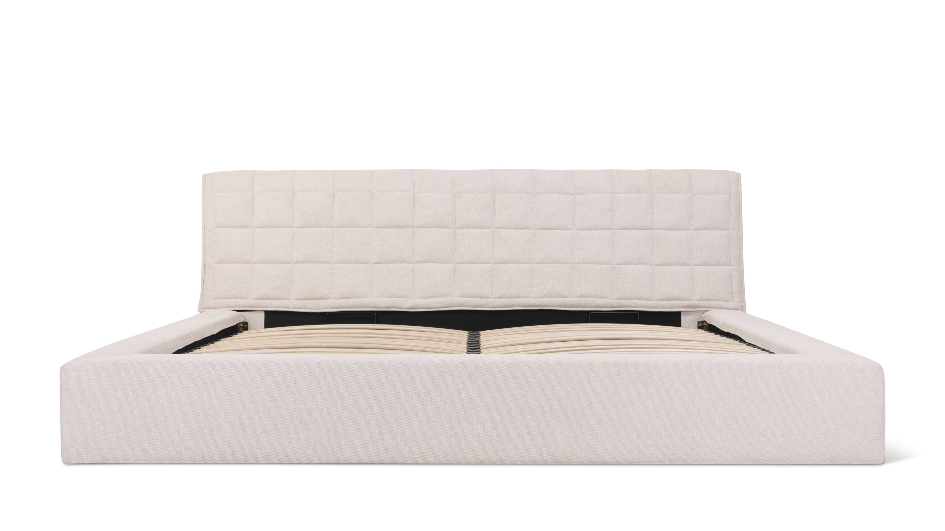 Lit matelassé avec rangement, Queen, Latte