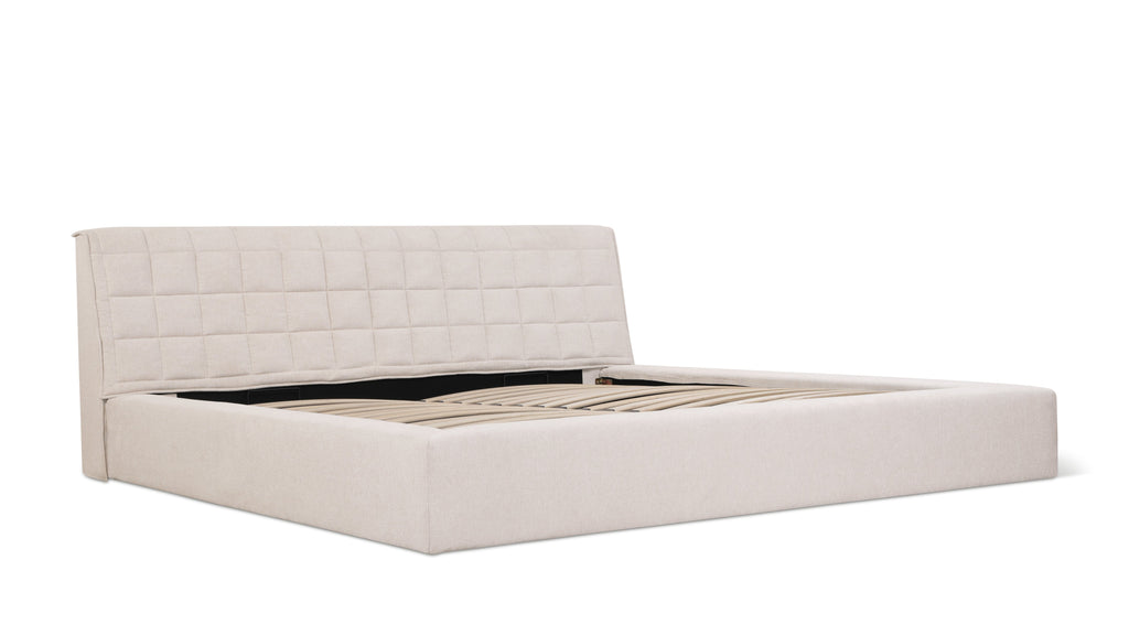 Lit matelassé avec rangement, Queen, Latte