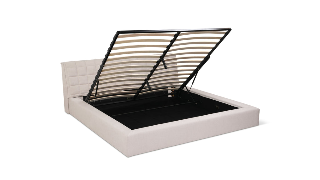 Lit matelassé avec rangement, Queen, Latte