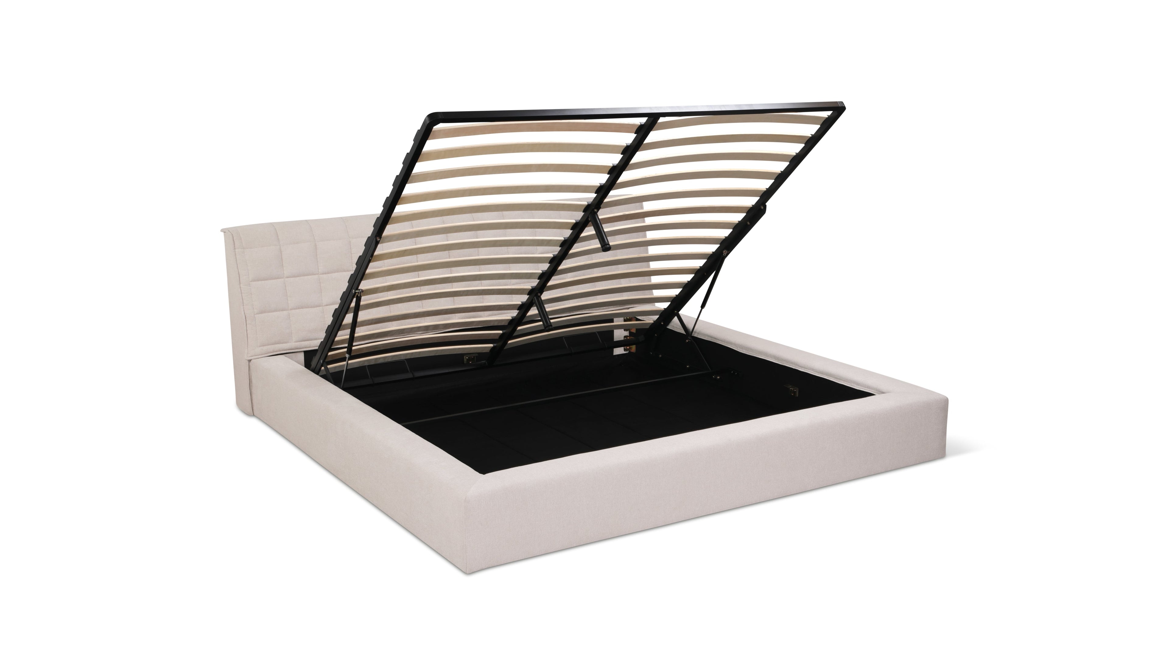 Lit matelassé avec rangement, Queen, Latte