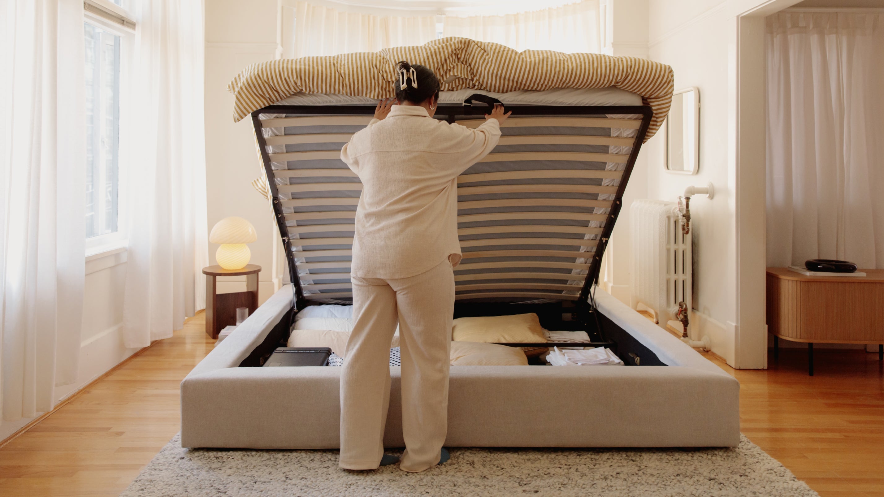 Lit matelassé avec rangement, Queen, gris sidéral