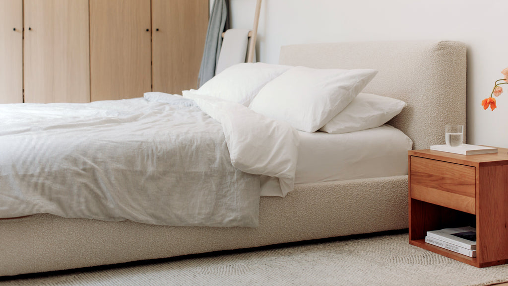 Lit de rêve avec rangement, 2 places, couleur crème bouclée