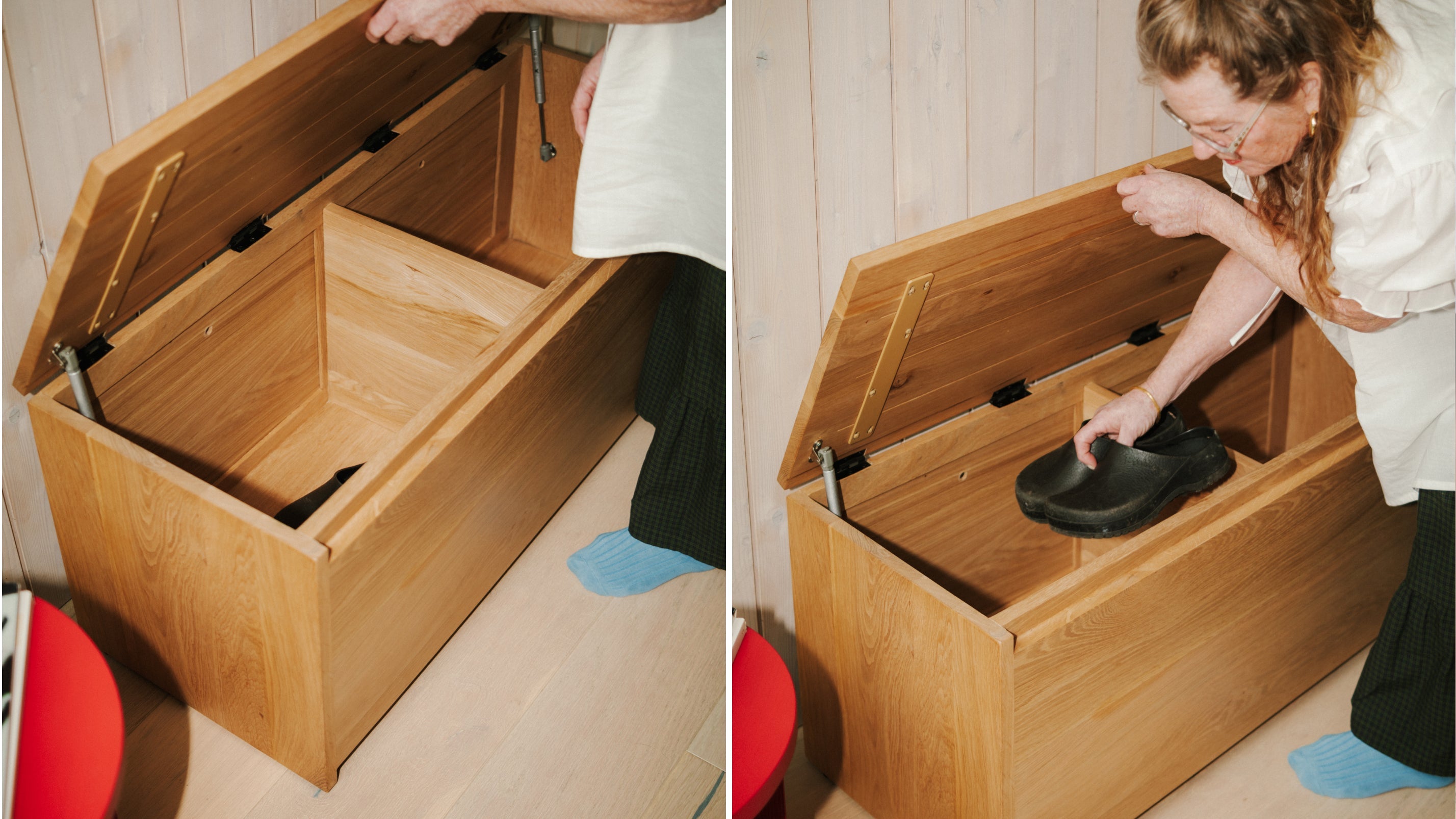 Banc de rangement quotidien, chêne