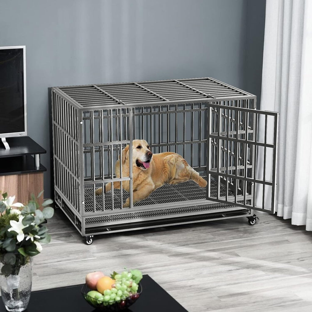 Cage pour chien Bossin 48/38 pouces, robuste et indestructible, cage anti-évasion avec roues verrouillables