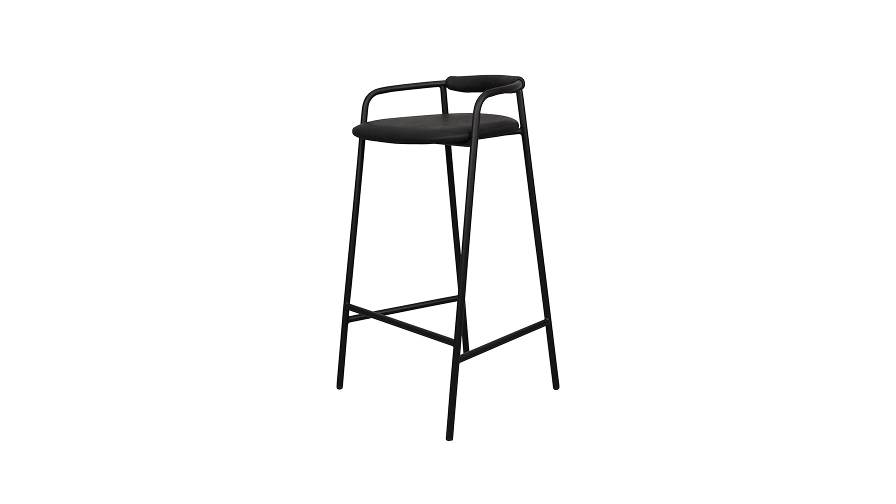 Tabouret de bar Slow Mornings, cuir anthracite/métal noir