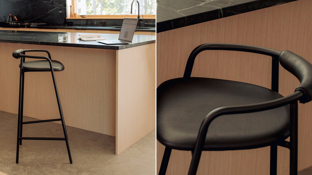 Tabouret de bar Slow Mornings, cuir anthracite/métal noir