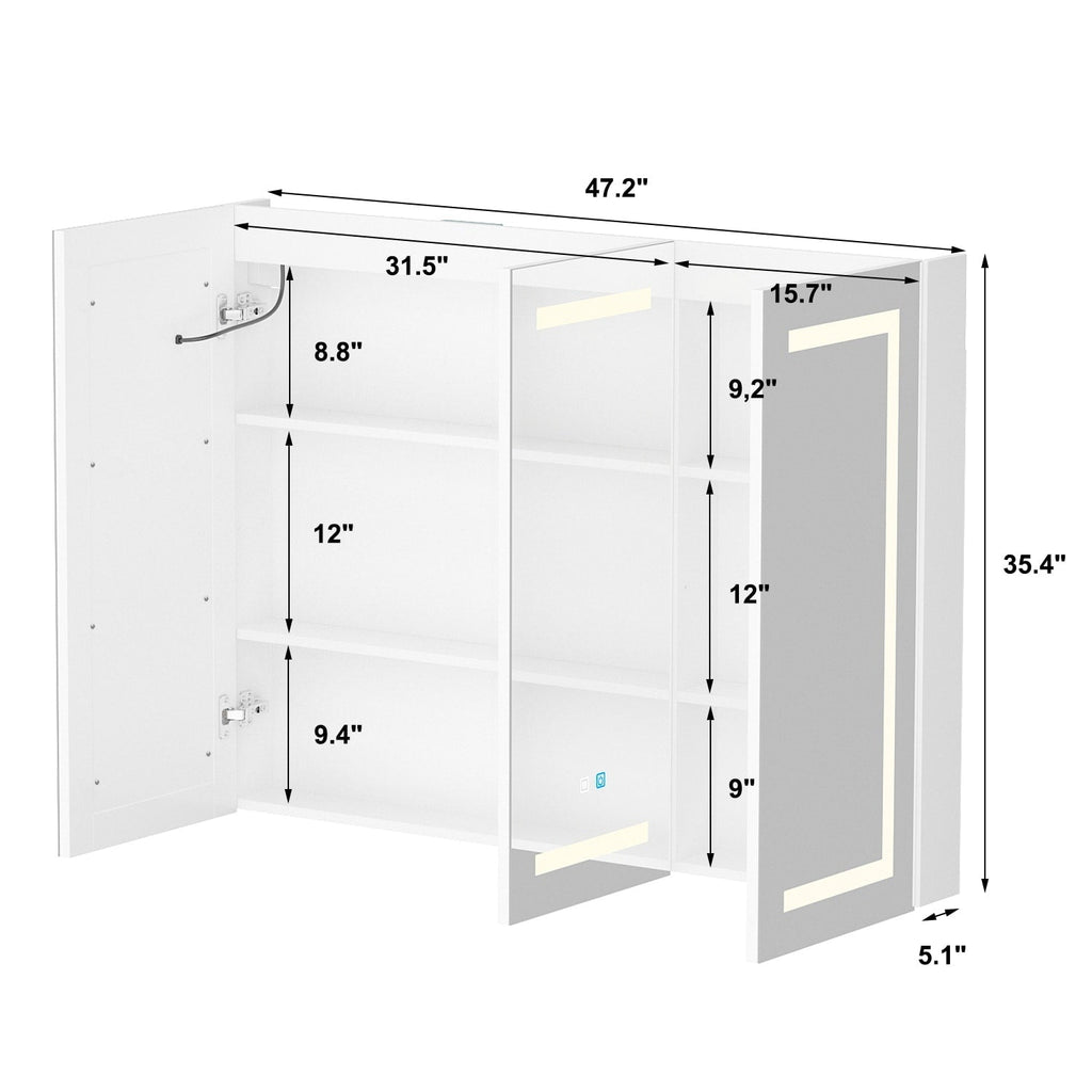 Armoire à pharmacie de salle de bain avec miroir LED antibuée 6 000 K, armoire murale blanche