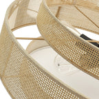 Lustre tambour côtier noir Bayou à 5 lumières avec double abat-jour en rotin - 24 po de largeur