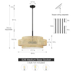 Lustre tambour côtier noir Bayou à 5 lumières avec double abat-jour en rotin - 24 po de largeur