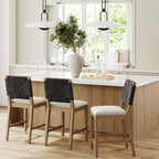 Tabouret de bar Beacon Bohemian Boucle, chaise de comptoir rembourrée avec cadre en bois massif et dossier en jonc de mer tressé