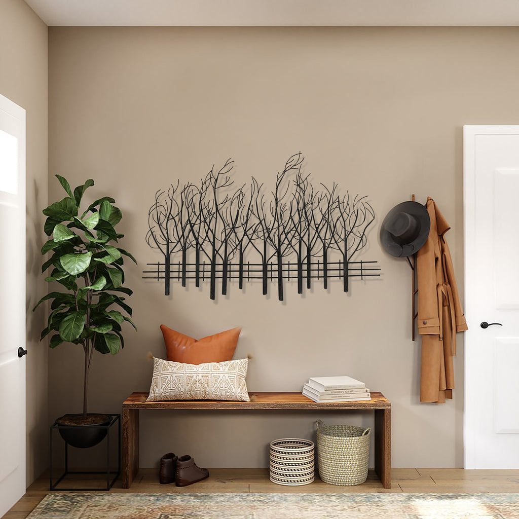 Décoration murale en métal noir Champ d'arbres