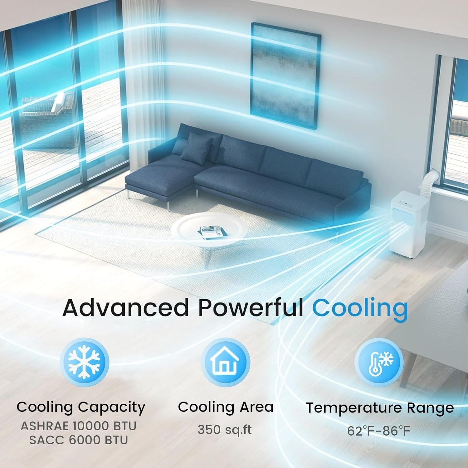 Climatiseurs portables Bossin 8 000 BTU (Ashrae), 5 000 BTU (SACC) 3 en 1 avec télécommande, refroidisseur d'air portable pour pièce silencieuse - 880 V
