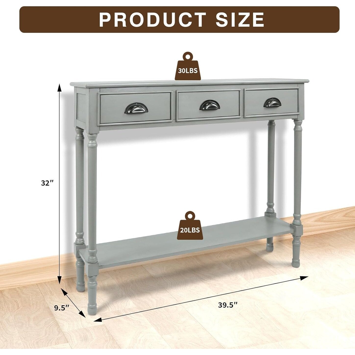 Console d'entrée à 3 tiroirs en bois de Burlington