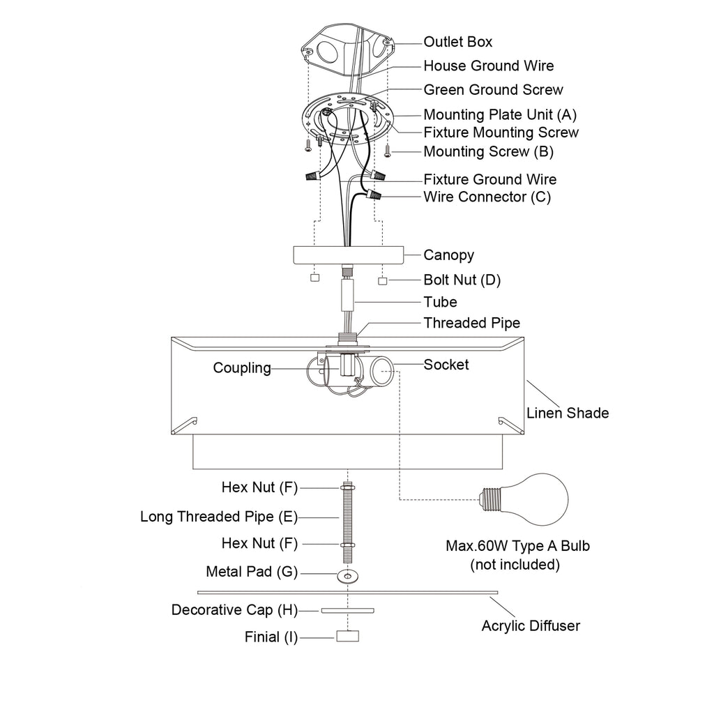 Plafonnier moderne du milieu du siècle de Burnaby avec abat-jour tambour en lin blanc